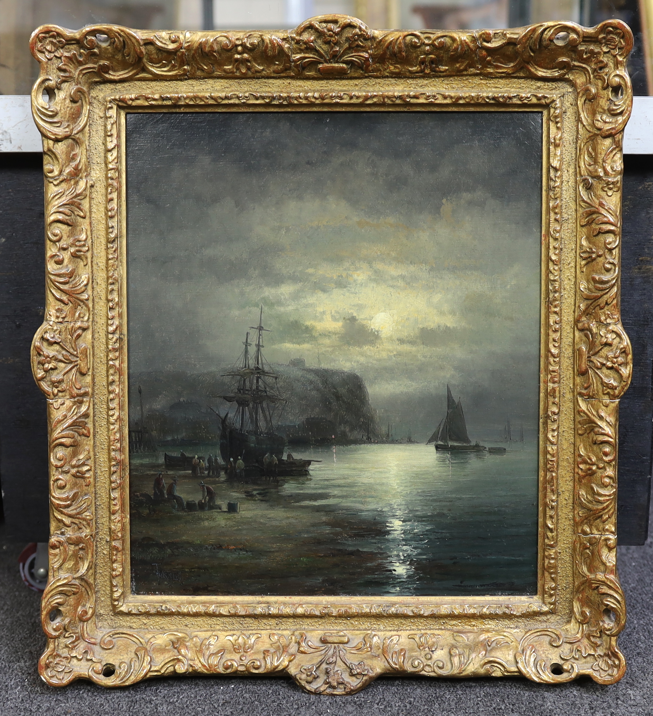 Hubert Thornley (William Anslow Thornley) (fl.1859-1898), Fisherfolk along the coast at Whitby by day and night, oils on canvas, a pair, 35 x 30cm